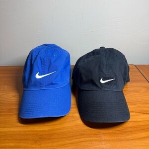 Bundle of 2 Nike Swish Logo Hats Adjustable Back Casual Baseball Cap Hat OSFM